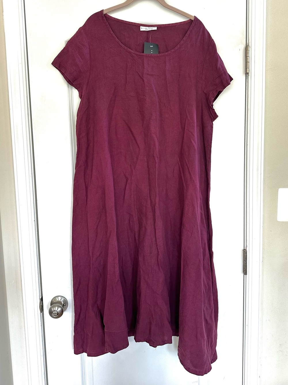 NWT Bryn Walker Linen Midi Maxi Dress Maroon Plum Purple Large Short Sleeve